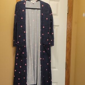 LuLaRoe Navy and Pink Polka Dot Sarah Cardigan